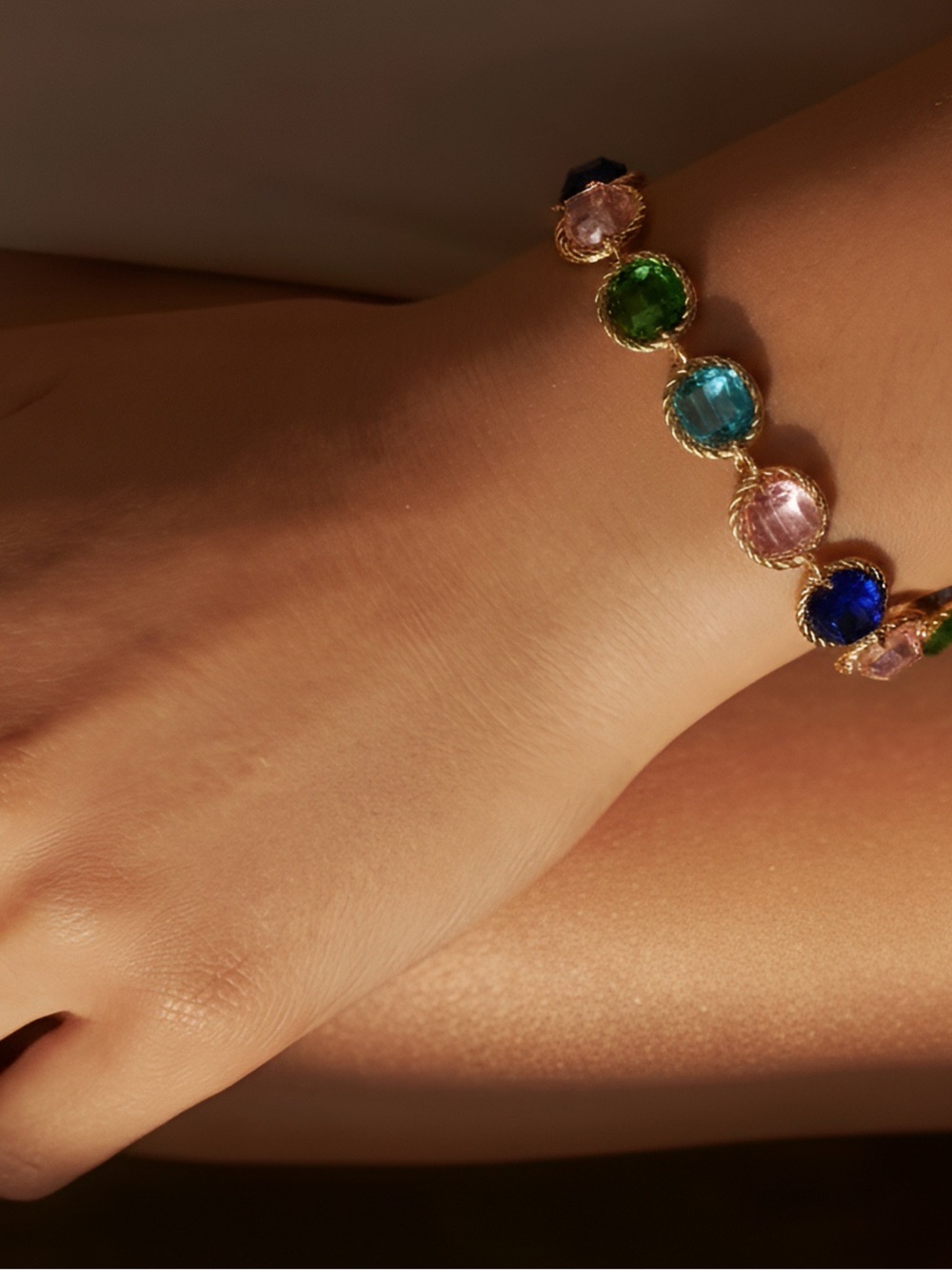 Handcrafted Rainbow Swarovski Crystal Cube Link Bracelet